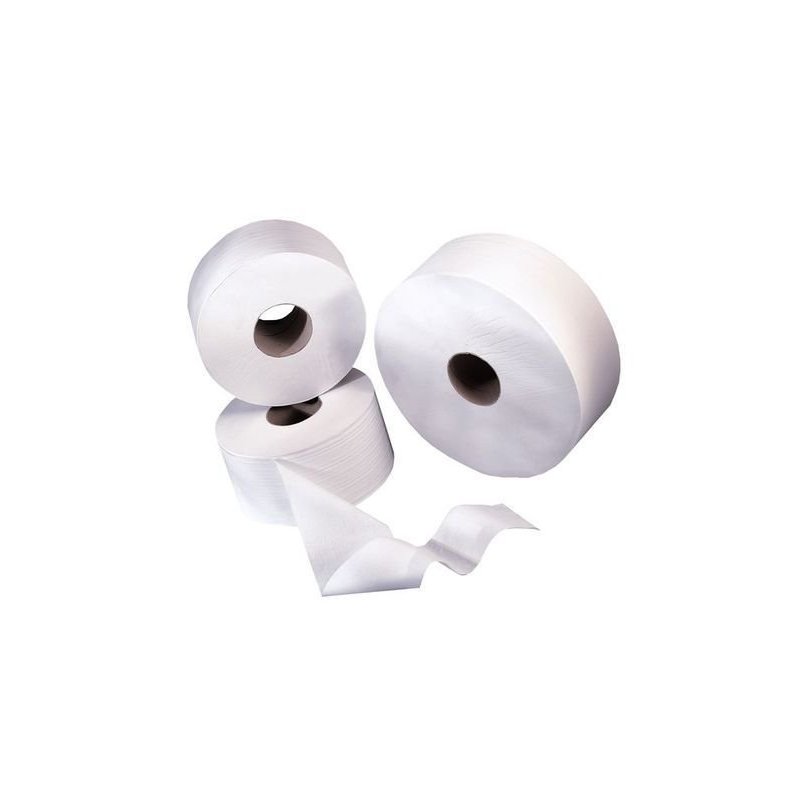 Papier toilette 2 plis MINI JUMBO ECOLABEL 180 mètres (750 feuilles) Col.  Blanc - Colis de 12 rouleaux 