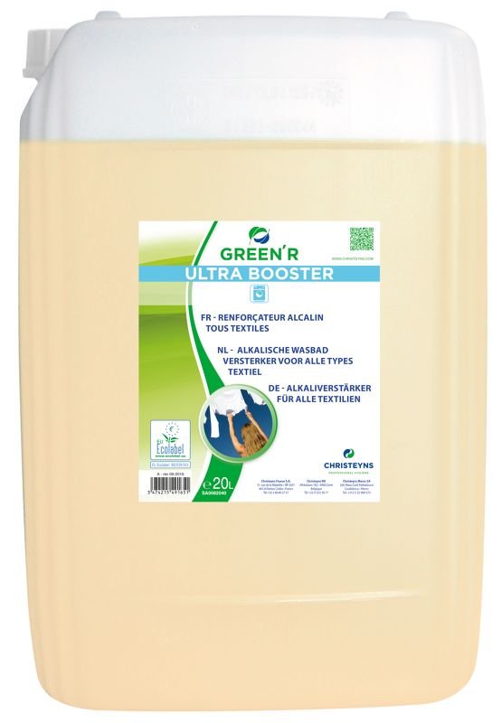 Renforçateur alcalin tous textiles Ecolabel GREEN'R ULTRA BOOSTER pour dosage automatique - Bidon de 20L