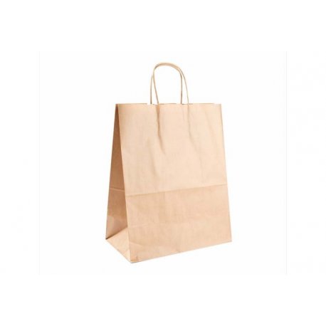 Sac cabas en papier avec poignées Lg26 + 14 (soufflet) xHt32 cm col. Kraft brun -250PC