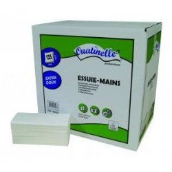 Essuie-mains plié en W 2 plis Ecolabel Col. Blanc dim. 22x35cm OUATINELLE - Colis de 3750 feuilles (30 paquets de 125f)