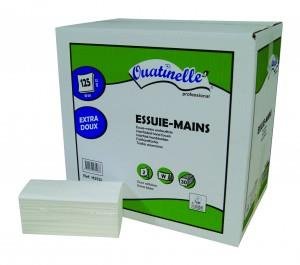 Essuie-mains plié en W 2 plis Ecolabel Col. Blanc dim. 22x35cm OUATINELLE - Colis de 3750 feuilles (30 paquets de 125f)