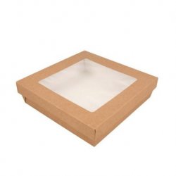 Boîte à salade en carton avec couvercle à fenêtre taille S 9,5x9,5x4cm col. Brun - 250PC