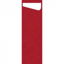 Pochette à couverts avec serviette Dunisoft blanche 20x40 cm SACCHETTO SLIM Col. Rouge - Colis de 240PC