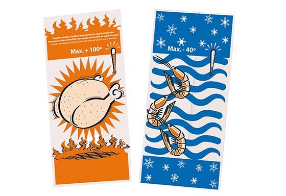 Sac poulet / crustacés en papier étanche Lg35 + 7 (soufflet) xHt8 cm col. Bleu/orange -100PC