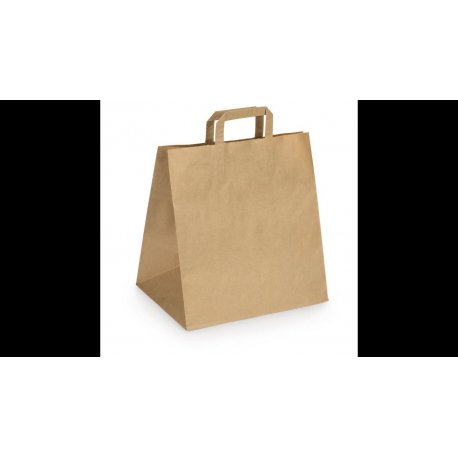 Sac cabas en papier avec poignées Lg26 + 20 (soufflet) xHt27 cm col. Kraft brun -250PC