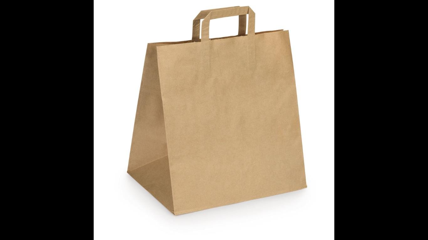 Sac cabas en papier avec poignées Lg26 + 20 (soufflet) xHt27 cm col. Kraft brun -250PC