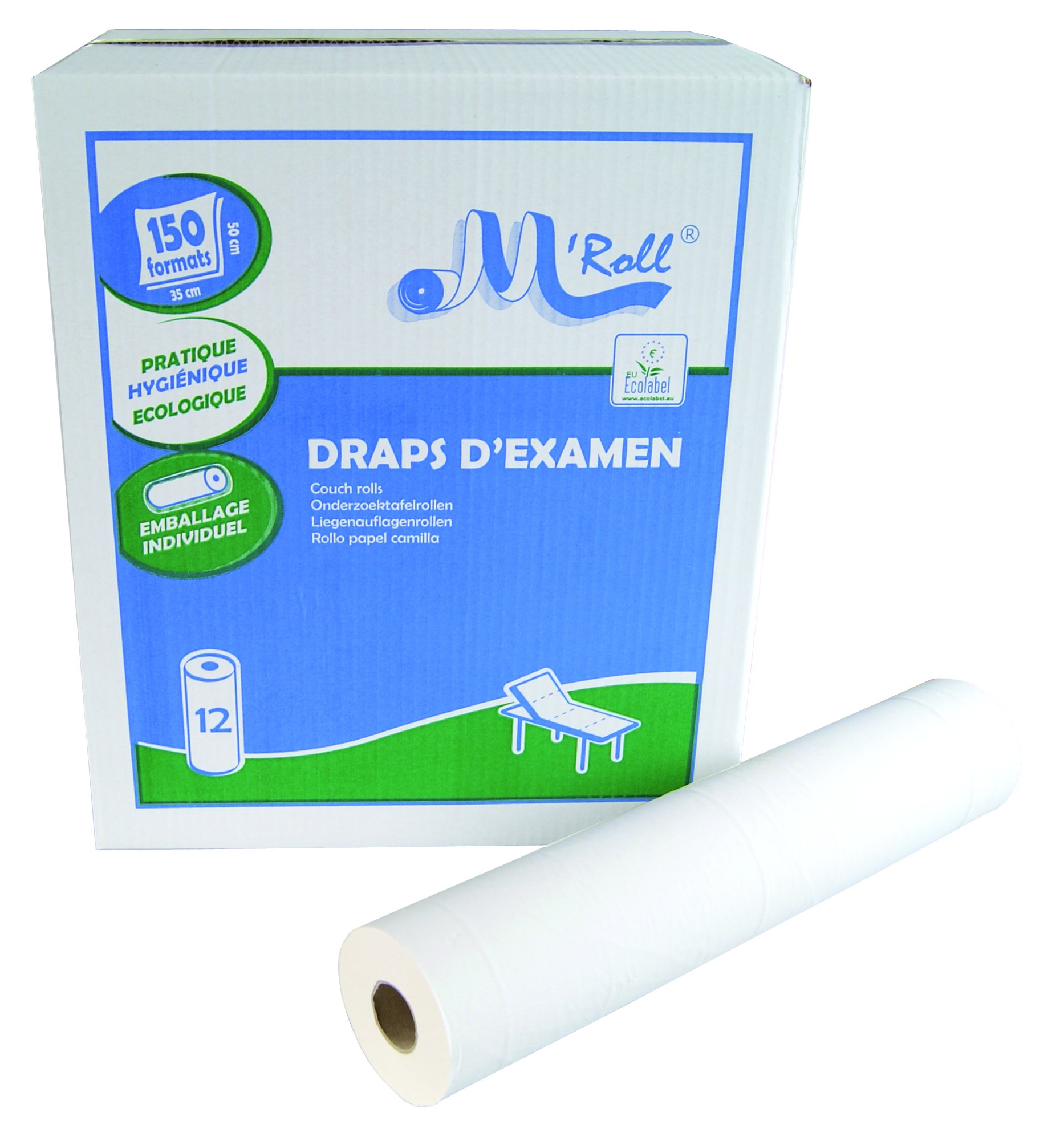 Drap d'examen en bobine 2 plis gauffré - Colis de 12 rouleaux