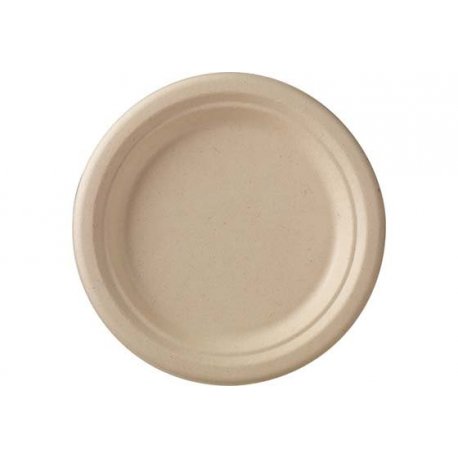 Assiette plate en bagasse ECOECHO diam.18cm col. Marron - Paquet de 400