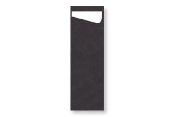 Pochette à couverts avec serviette Dunisoft blanche 20x40 cm SACCHETTO SLIM Col. Noir - Colis de 240PC