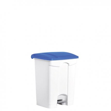 Collecteur à pédale blanc avec couvercle bleu 70L - 1PC