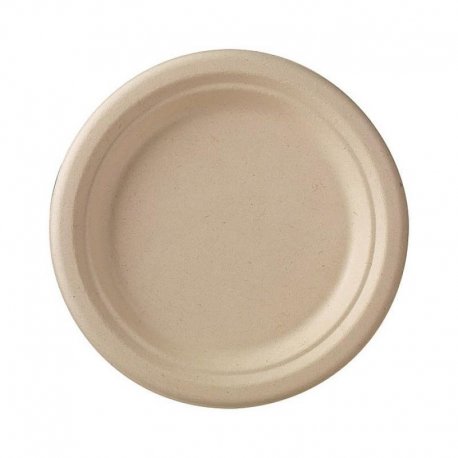 Assiette plate en bagasse ECOECHO diam.22cm col. Marron - Paquet de 450