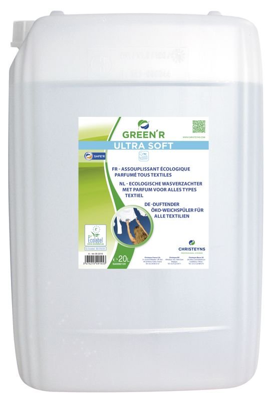 Assouplissant tous textiles Ecolabel GREEN'R ULTRA SOFT pour dosage automatique - Bidon de 20L