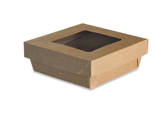 Boîte à salade en carton avec couvercle à fenêtre taille M 14x14x5cm col. Brun - 500PC