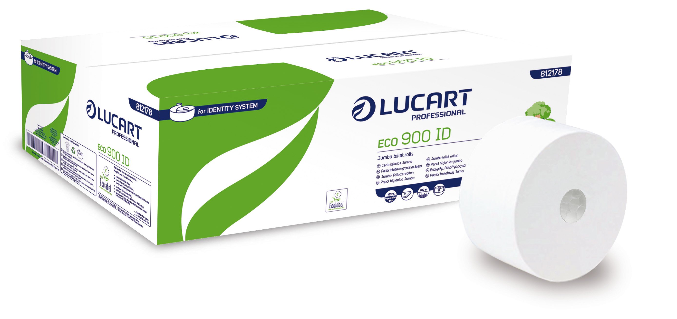 Papier toilette 2 plis IDENTITY Ecolabel 900 feuilles Col. Blanc - Colis de 12 rouleaux