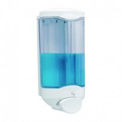 Distributeur de savon liquide ou gel système poussoir CRYSTAL 1L col. Blanc/transparent