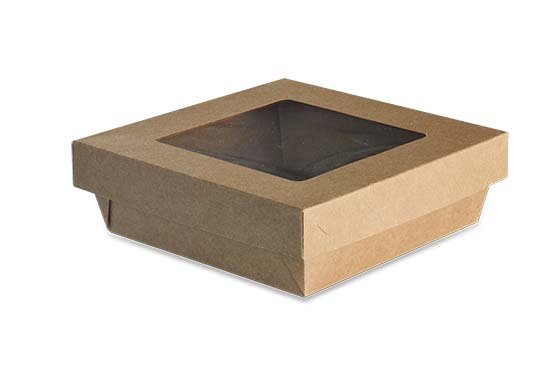 Boîte à salade en carton avec couvercle à fenêtre taille L 16x16x5cm col. Brun - 480PC