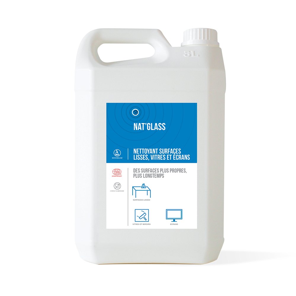 Nettoyant surfaces lisses, vitres et écrans NAT'GLASS - Bidon 5L