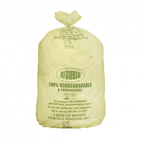 Sac à déchets vert 130L biodégradable basse densité - 45 microns - Carton de 100 sacs