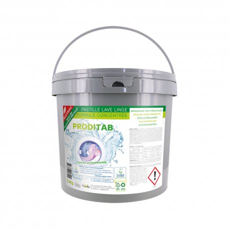 Lessive ultra-concentrée pastilles hydrosolubles Ecolabel PRODITAB - Seau de 3Kg (150 pastilles)