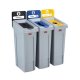 Station de recyclage SLIM JIM 3 flux (décharge noir / papier bleu / plastique jaune) col. Gris